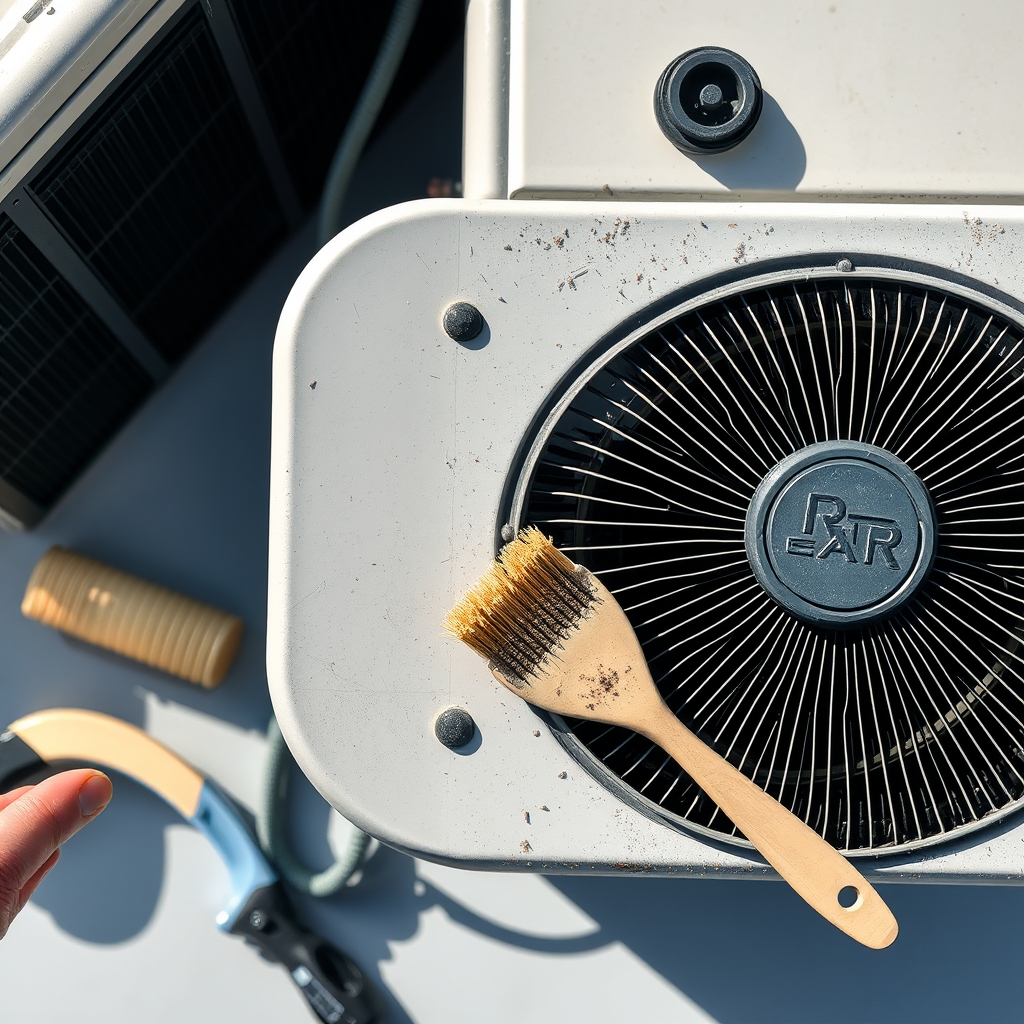 Inspecting and cleaning an RV rooftop air conditioner condenser coil